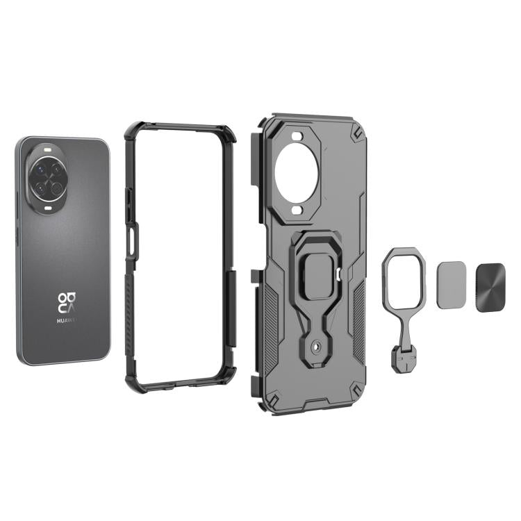 Funda híbrida de TPU y PC con soporte metálico para Huawei Nova 14 (negra)