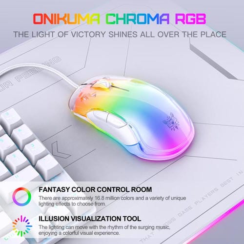 Ratón con cable ONIKUMA CW925 para juegos 12800 DPI RGB (Blanco)