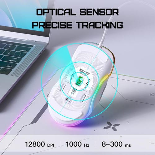 Ratón con cable ONIKUMA CW925 para juegos 12800 DPI RGB (Blanco)
