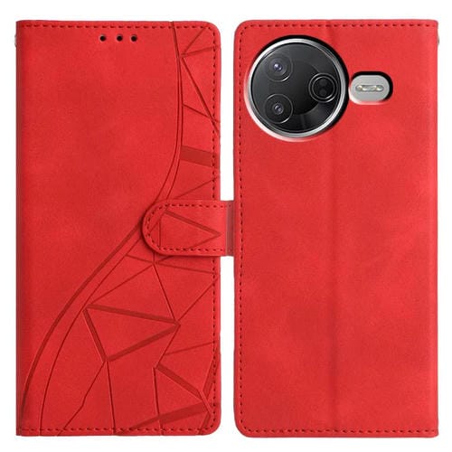 Funda de cuero con relieve de triángulos para Xiaomi Poco F7 Pro/F7 Ultra (roja)