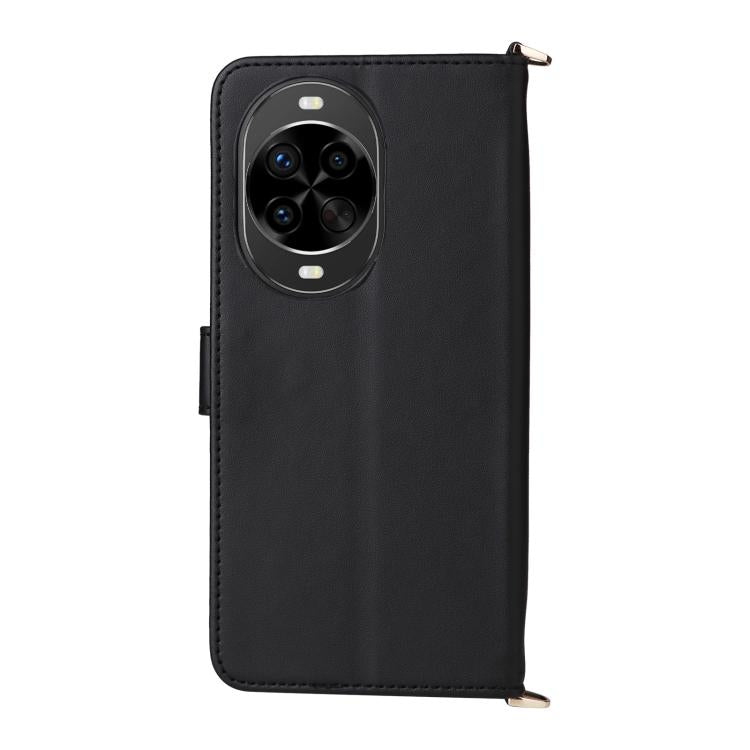 Funda de cuero multifuncional para Huawei Nova 14 Pro 5G con 6 ranuras para tarjetas y correa para la muñeca (negra)