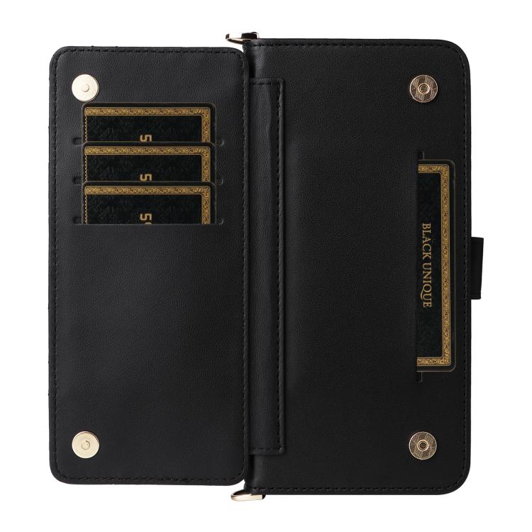 Funda de cuero multifuncional para Huawei Nova 14 Pro 5G con 6 ranuras para tarjetas y correa para la muñeca (negra)