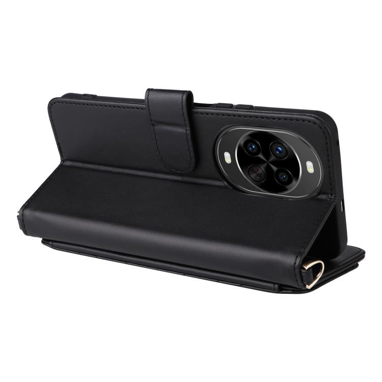 Funda de cuero multifuncional para Huawei Nova 14 Pro 5G con 6 ranuras para tarjetas y correa para la muñeca (negra)
