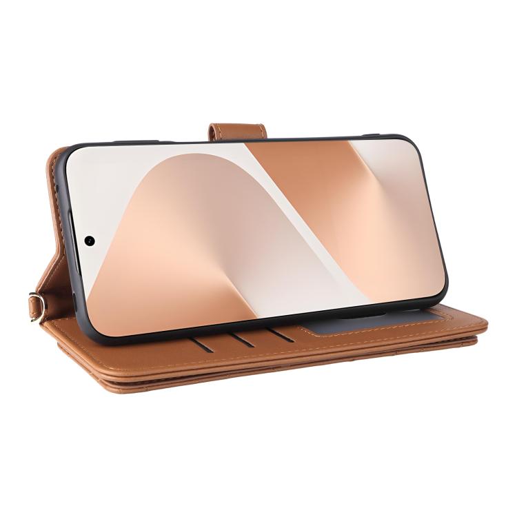Funda de cuero multifuncional para Huawei Pura 80 Pro 5G / 80 Pro+ 5G con 6 ranuras para tarjetas y correa para la muñeca (marrón)
