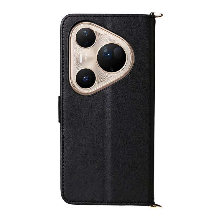 Funda de cuero multifuncional para Huawei Pura 80 Ultra 5G con 6 ranuras para tarjetas y correa para la muñeca (negra)