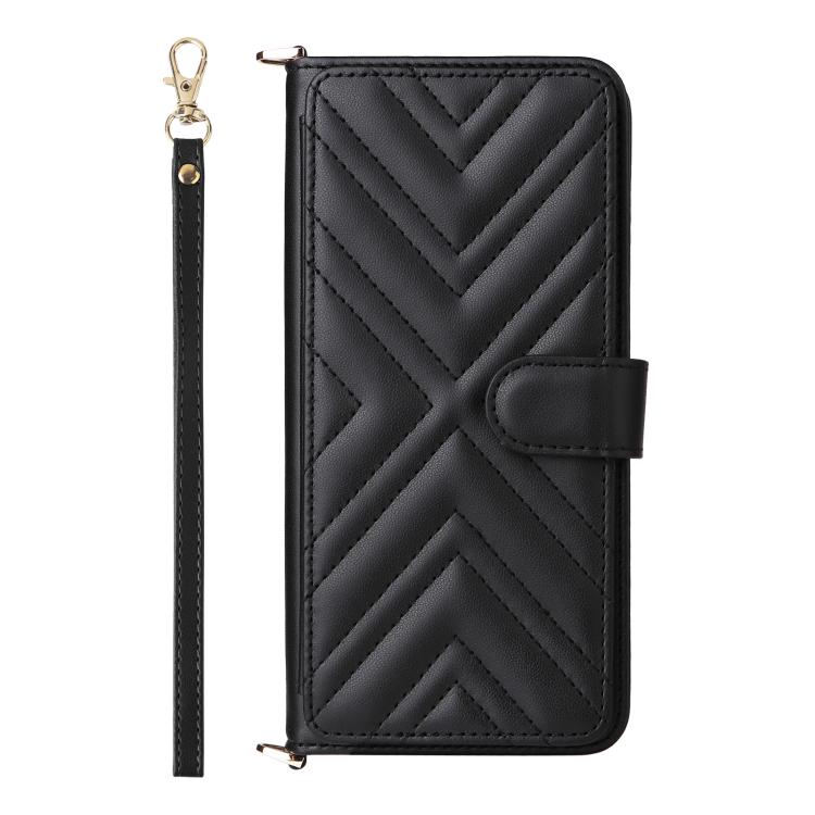 Funda de cuero multifuncional para Huawei Pura 80 5G con 6 ranuras para tarjetas y correa para la muñeca (negra)
