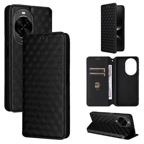 Funda de cuero con tapa y textura de cuadrícula cúbica para Huawei Nova 14 5G (negra)