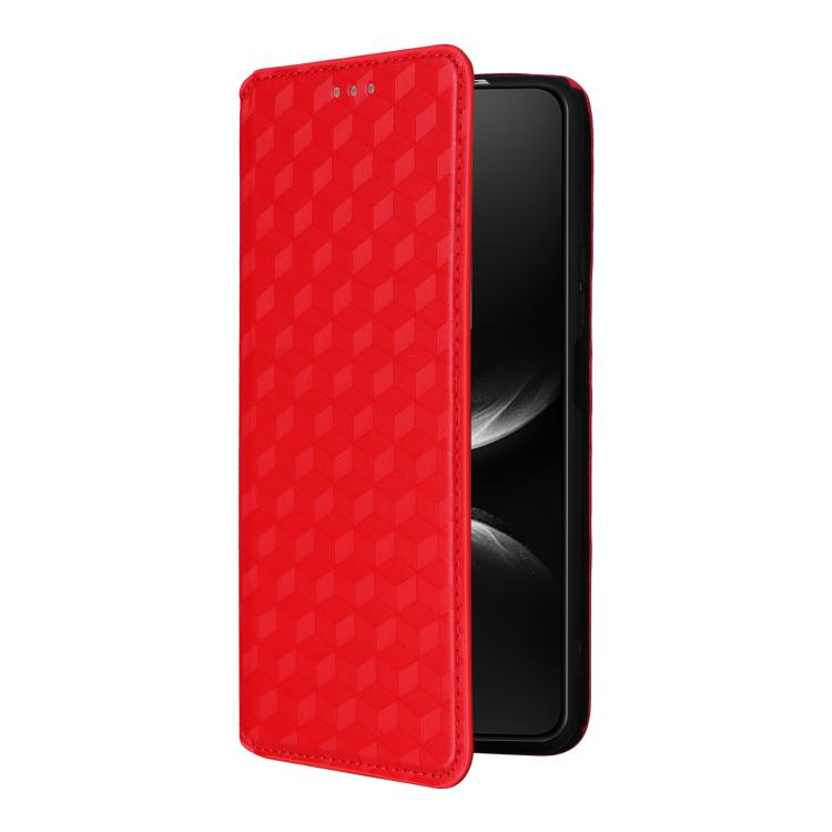 Funda de cuero con tapa y textura de cuadrícula cúbica para Huawei Nova 14 5G (roja)
