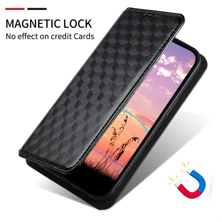 Funda de cuero con tapa y textura de cuadrícula cúbica para Huawei Nova 14 Pro 5G (negra)