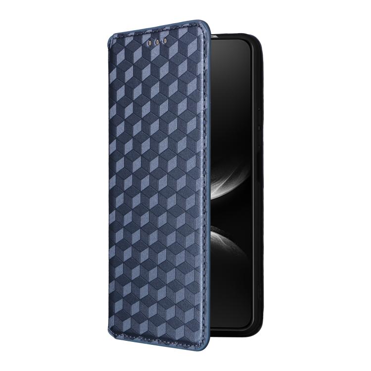 Funda de cuero con tapa y textura de cuadrícula cúbica para Huawei Nova 14 Pro 5G (azul)
