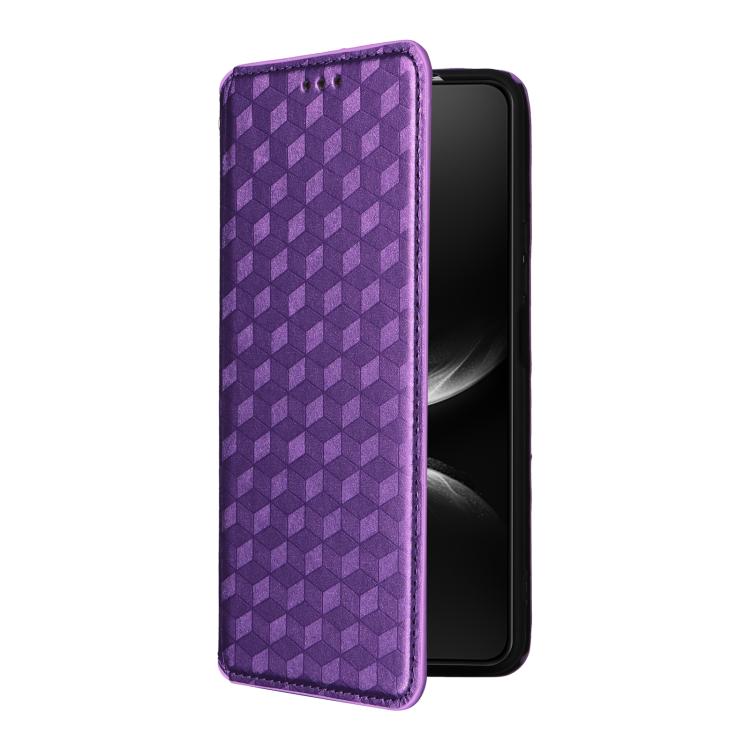 Funda de cuero con tapa y textura de cuadrícula cúbica para Huawei Nova 14 Ultra 5G (morado)