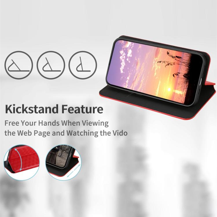 Funda de cuero con tapa y textura de cuadrícula cúbica para Huawei Pura 80 Pro 5G / 80 Pro+ 5G (roja)