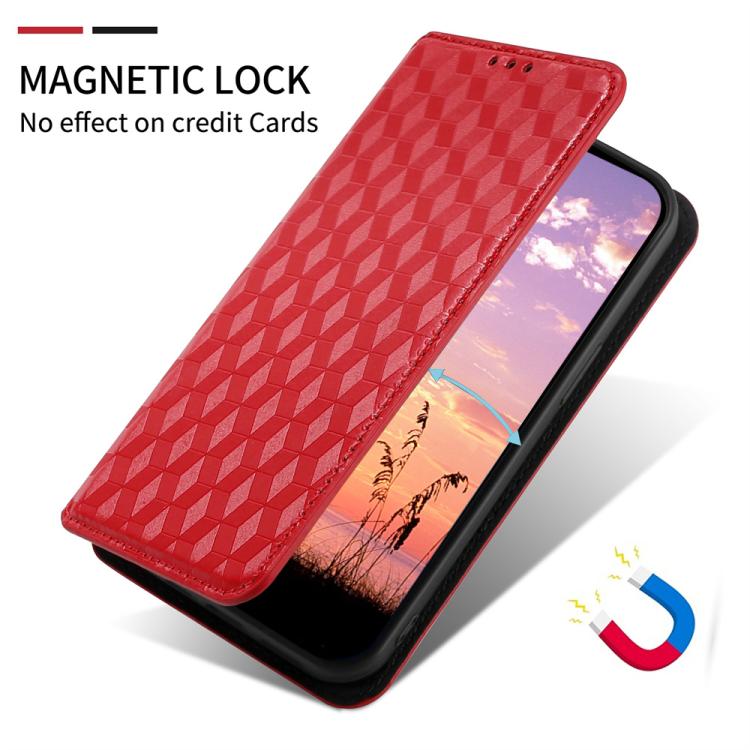 Funda de cuero con tapa y textura de cuadrícula cúbica para Huawei Pura 80 Pro 5G / 80 Pro+ 5G (roja)