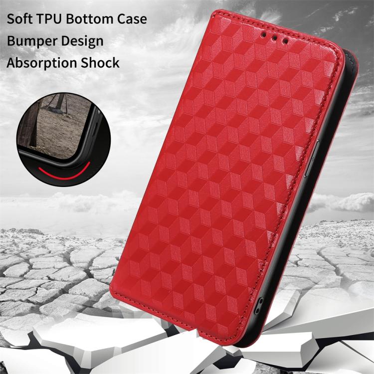 Funda de cuero con tapa y textura de cuadrícula cúbica para Huawei Pura 80 Pro 5G / 80 Pro+ 5G (roja)