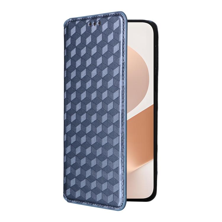 Funda de cuero con tapa y textura de cuadrícula cúbica para Huawei Pura 80 Pro 5G / 80 Pro+ 5G (azul)