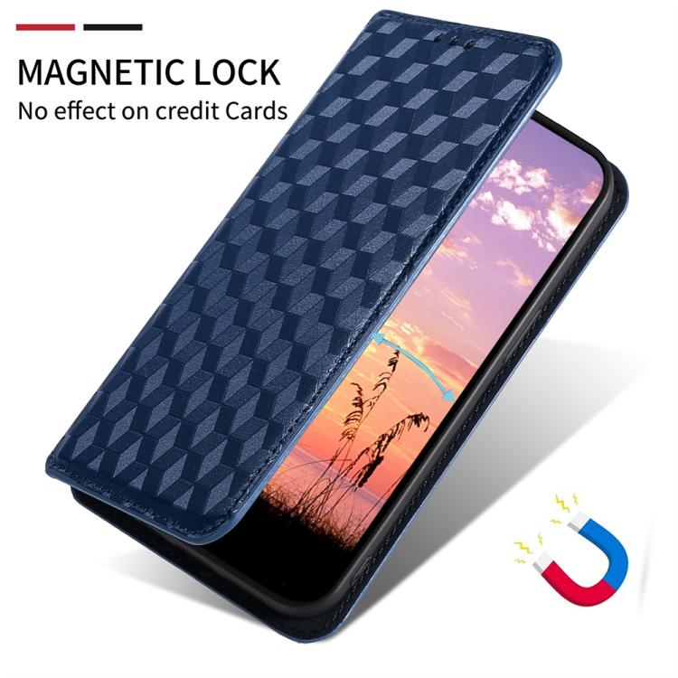 Funda de cuero con tapa y textura de cuadrícula cúbica para Huawei Pura 80 Pro 5G / 80 Pro+ 5G (azul)