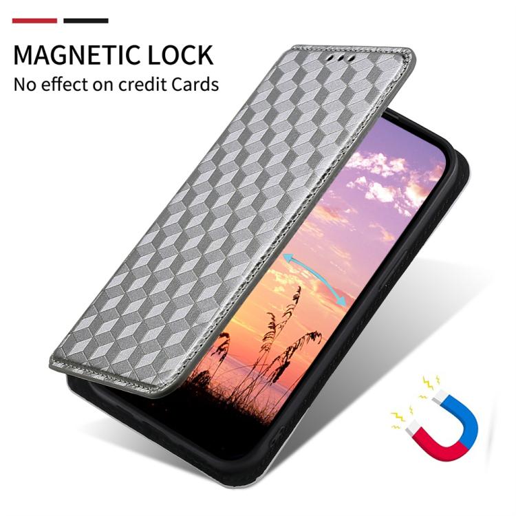 Funda de cuero con tapa y textura de cuadrícula cúbica para Huawei Pura 80 Pro 5G / 80 Pro+ 5G (plateada)