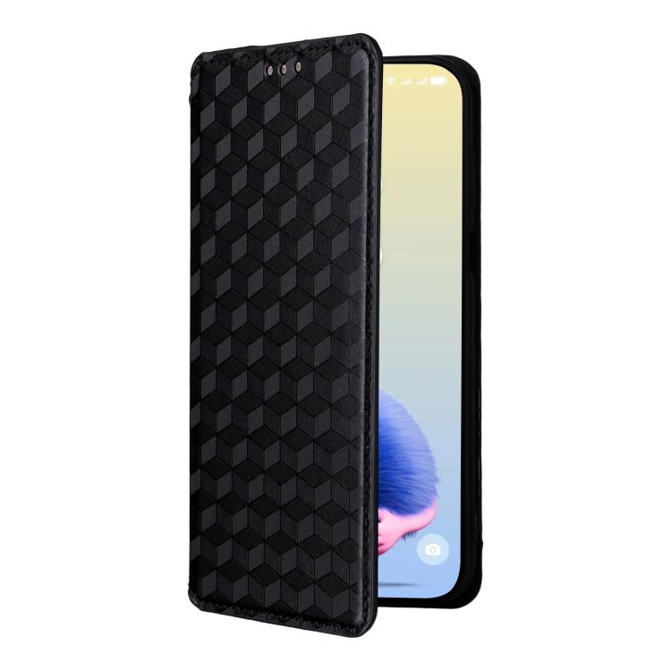 Funda de cuero con tapa y textura de cuadrícula cúbica para Huawei Pura 80 5G (negra)