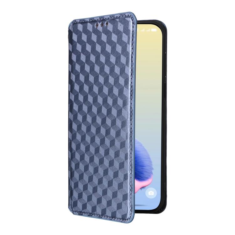 Funda de cuero con tapa y textura de cuadrícula cúbica para Huawei Pura 80 5G (azul)