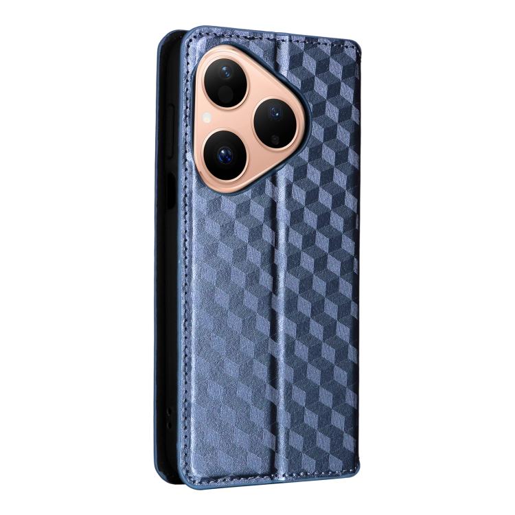 Funda de cuero con tapa y textura de cuadrícula cúbica para Huawei Pura 80 5G (azul)