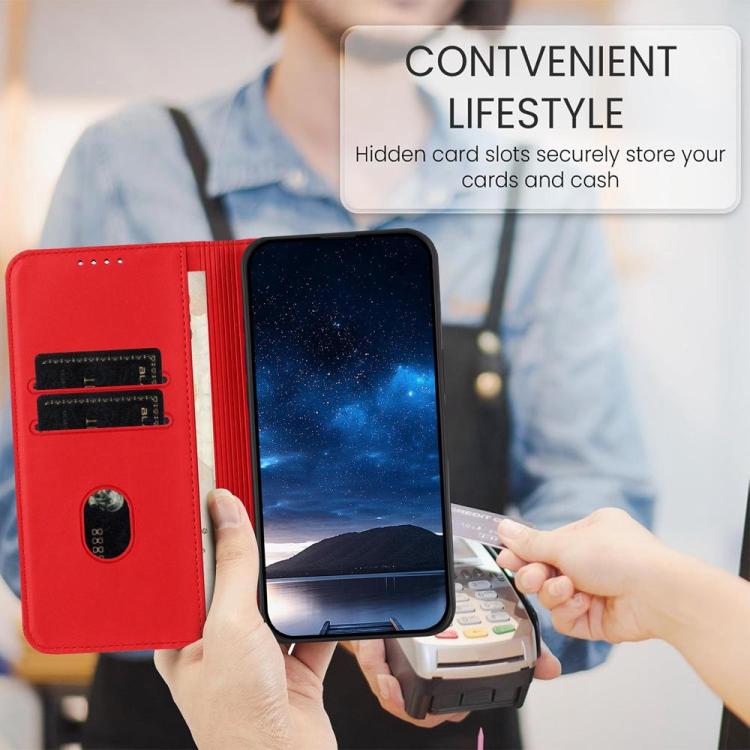 Funda de cuero con tapa magnética resistente y esmerilada para Samsung Galaxy S25 FE 5G (roja)
