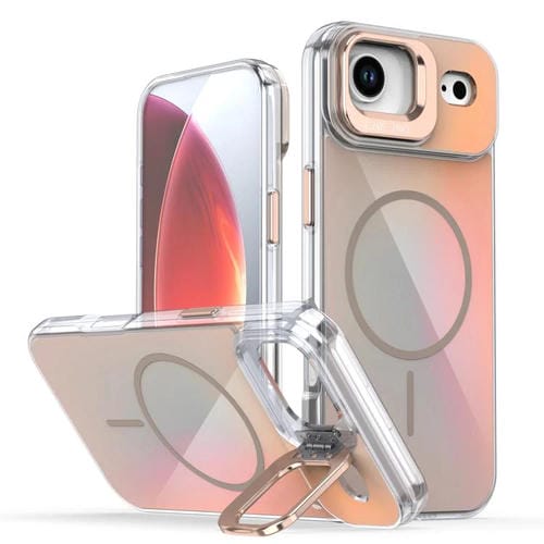 For iPhone 17 Air Gradient Discolor Lens Kickstand Magsafe Phone Case(Desert Gold)