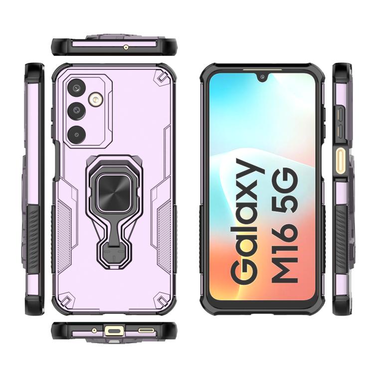 Funda híbrida de TPU y PC con soporte metálico para Samsung Galaxy M16 5G (morada)