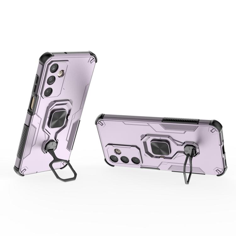 Funda híbrida de TPU y PC con soporte metálico para Samsung Galaxy M16 5G (morada)