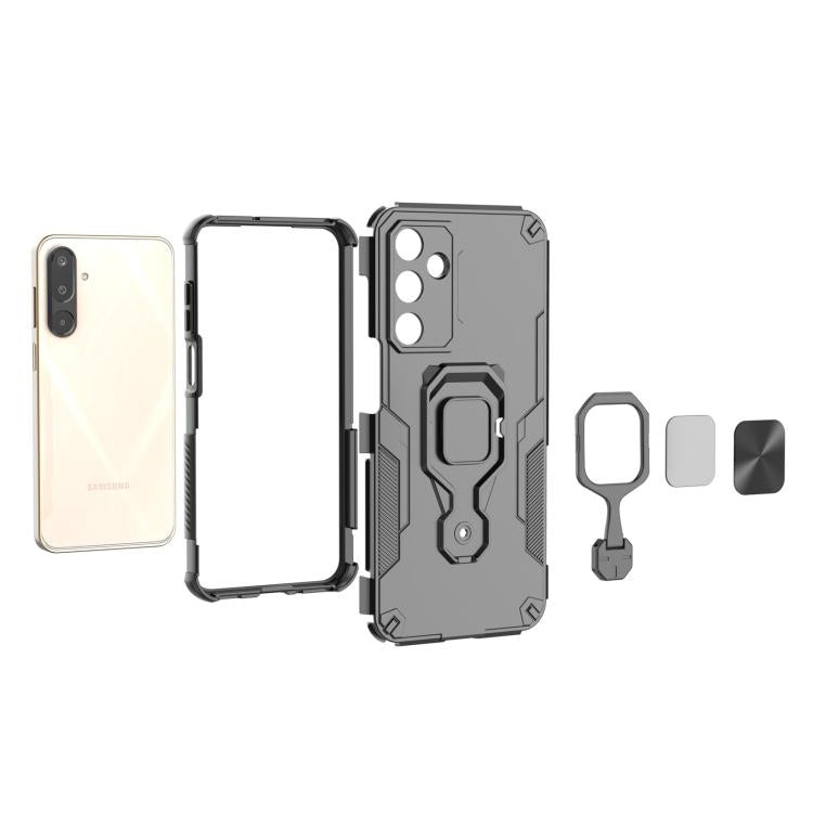 Funda híbrida de TPU y PC con soporte metálico para Samsung Galaxy M16 5G (morada)