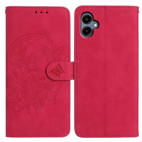 Funda de cuero con relieve y diseño de mariposas danzantes para Samsung Galaxy A07 5G (rosa)
