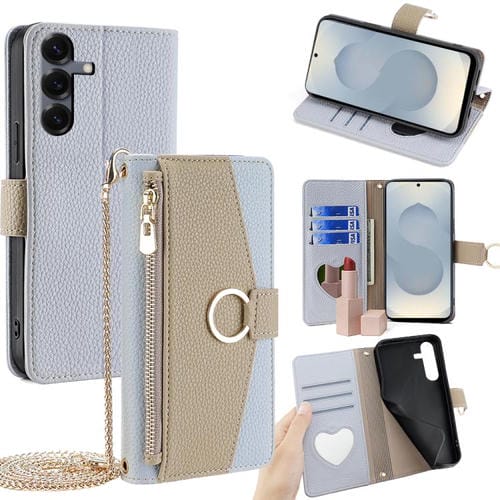 Funda de cuero con textura de lichi cruzada para Samsung Galaxy S25 5G (azul)