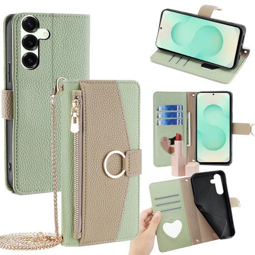 Funda de cuero con textura de lichi cruzada para Samsung Galaxy S25+ 5G (verde)