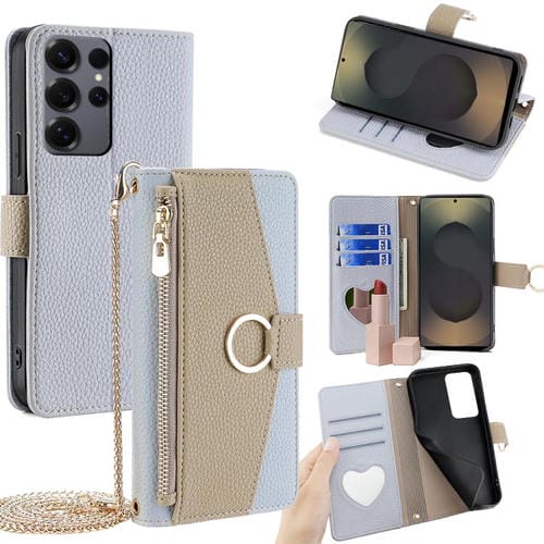 Funda de cuero con textura de lichi cruzada para Samsung Galaxy S25 Ultra 5G (azul)