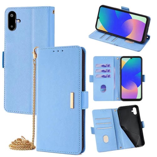 Funda de cuero con cadena cruzada para Samsung Galaxy F06 5G (azul)