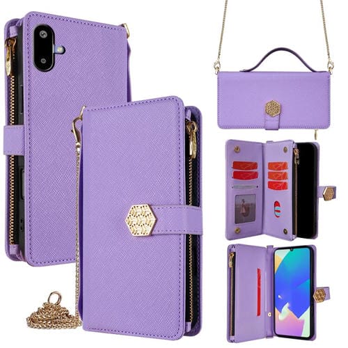 Funda de cuero con textura cruzada y asa cruzada para Samsung Galaxy F06 5G (morado)