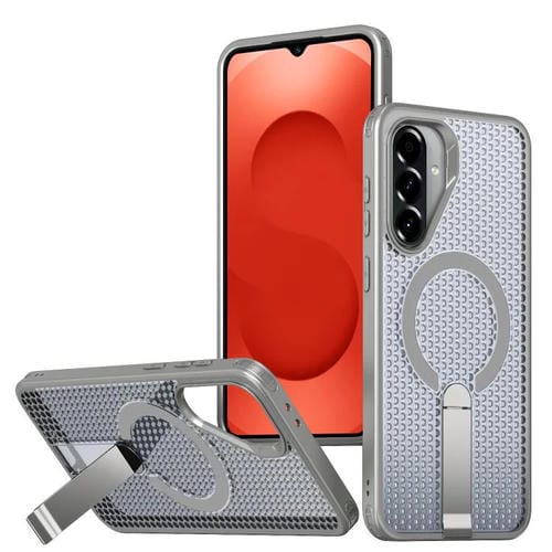 Funda con soporte MagSafe y refrigeración Honeycomb para Samsung Galaxy A26 5G (gris titanio)