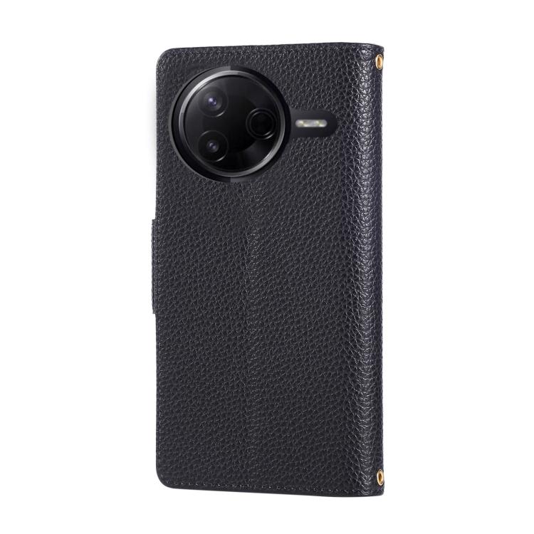 Funda de cuero con hebilla redonda y cremallera para Redmi K80 Pro/Poco F7 Ultra, con correa cruzada (negro)
