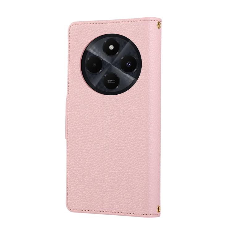 Funda de cuero con hebilla redonda y cremallera para Redmi 14C 5G, con correa cruzada (rosa)