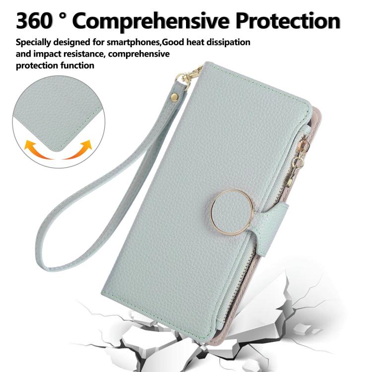 Funda de cuero tipo billetera con hebilla redonda y cremallera para Redmi 13C con correa cruzada (azul cielo)