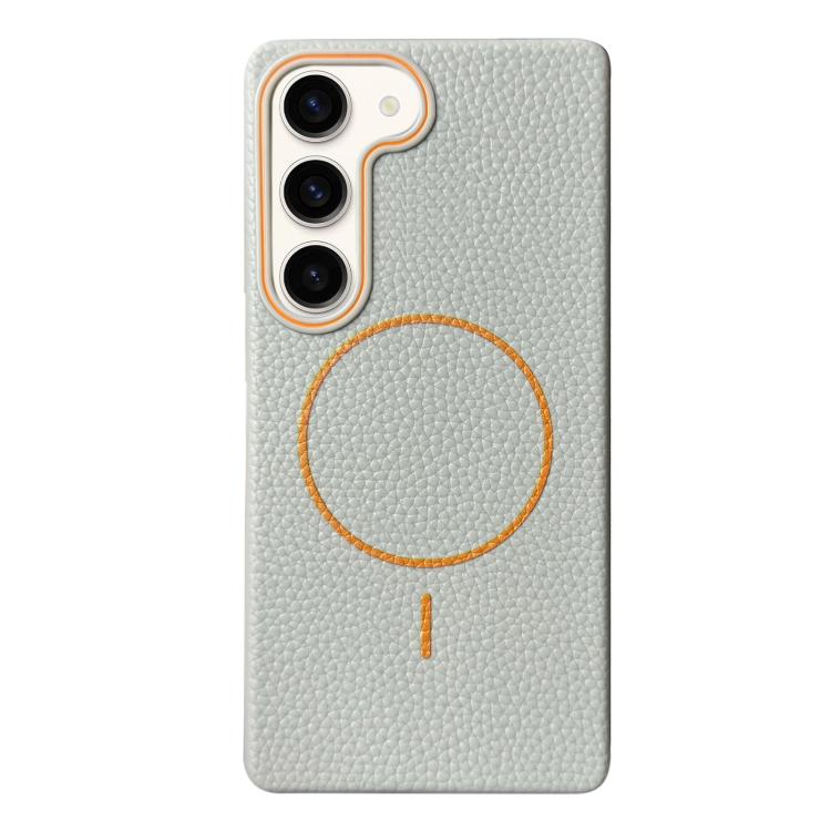 Funda de TPU con diseño de círculo fino MagSafe y textura de lichi para Samsung Galaxy S22 5G (gris y naranja)