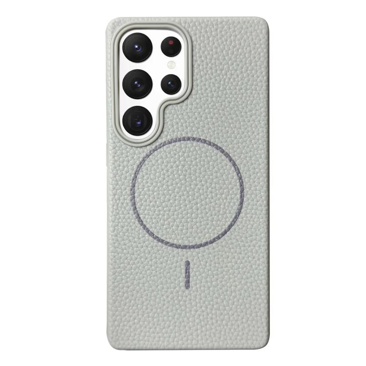 Funda de TPU con textura de lichi MagSafe para Samsung Galaxy S22 Ultra 5G (gris titanio)