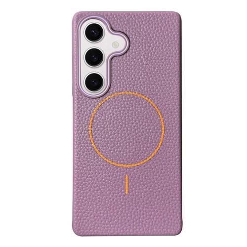 Funda de TPU con diseño de círculo fino MagSafe y textura de lichi para Samsung Galaxy S23 FE 5G (morado y naranja)