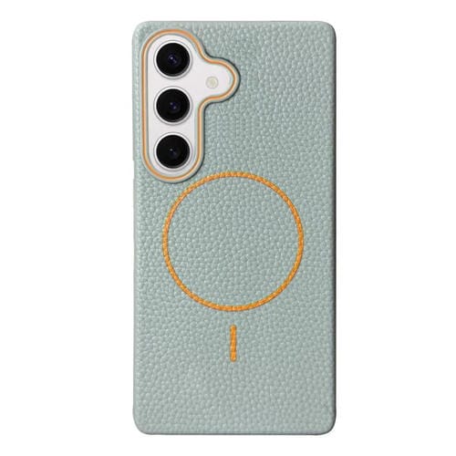 Funda de TPU con textura de lichi MagSafe para Samsung Galaxy S23 FE 5G (azul y naranja)