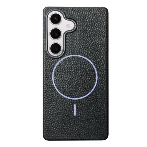 Funda de TPU con textura de lichi MagSafe para Samsung Galaxy S23 FE 5G (negro y morado)