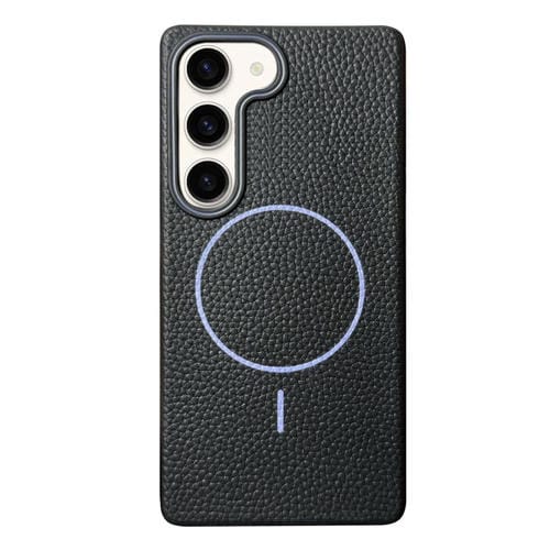 Funda de TPU con textura de lichi MagSafe para Samsung Galaxy S23+ 5G (negro y morado)