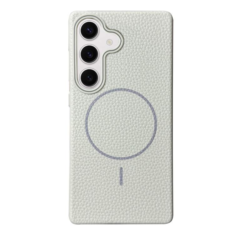 Funda de TPU con textura de lichi MagSafe para Samsung Galaxy S24 5G (blanco y gris)