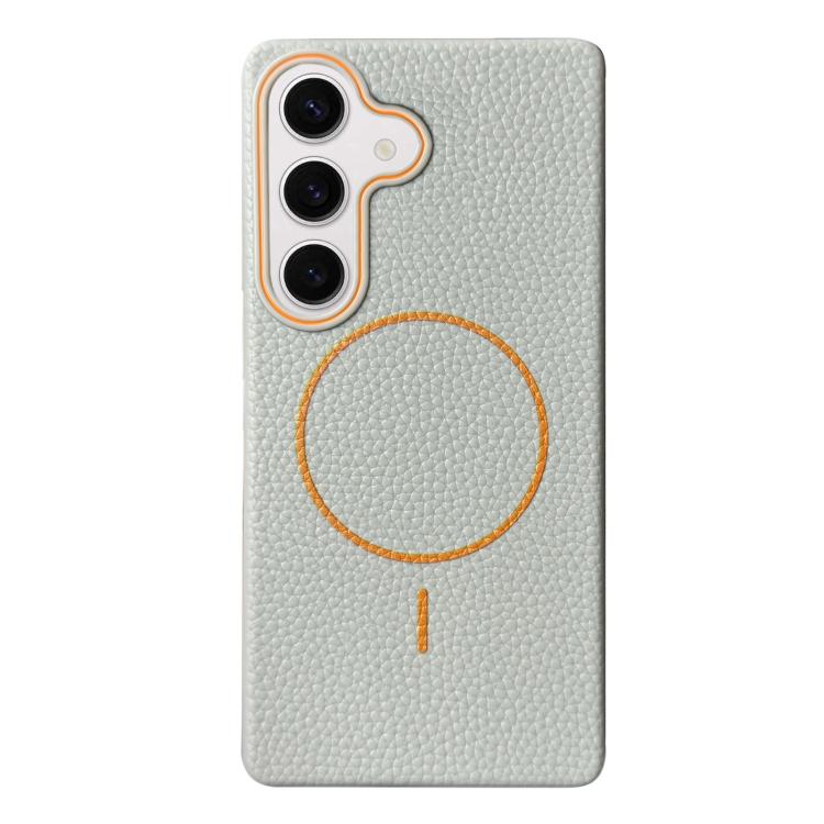 Funda de TPU con diseño de círculo fino MagSafe y textura de lichi para Samsung Galaxy S24 FE 5G (gris y naranja)