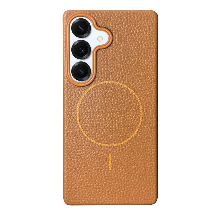 Funda de TPU con textura de lichi MagSafe para Samsung Galaxy S25+ 5G (marrón dorado)