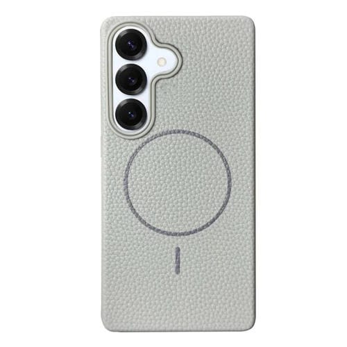 Funda de TPU con textura de lichi MagSafe para Samsung Galaxy S25+ 5G (gris titanio)