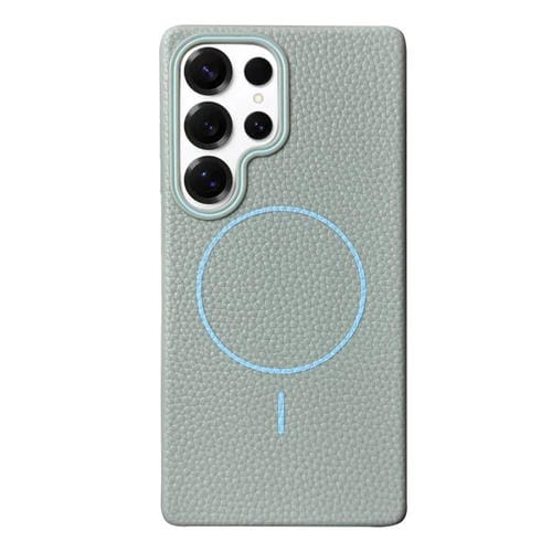 Funda de TPU con textura de lichi MagSafe para Samsung Galaxy S25 Ultra 5G (azul claro)